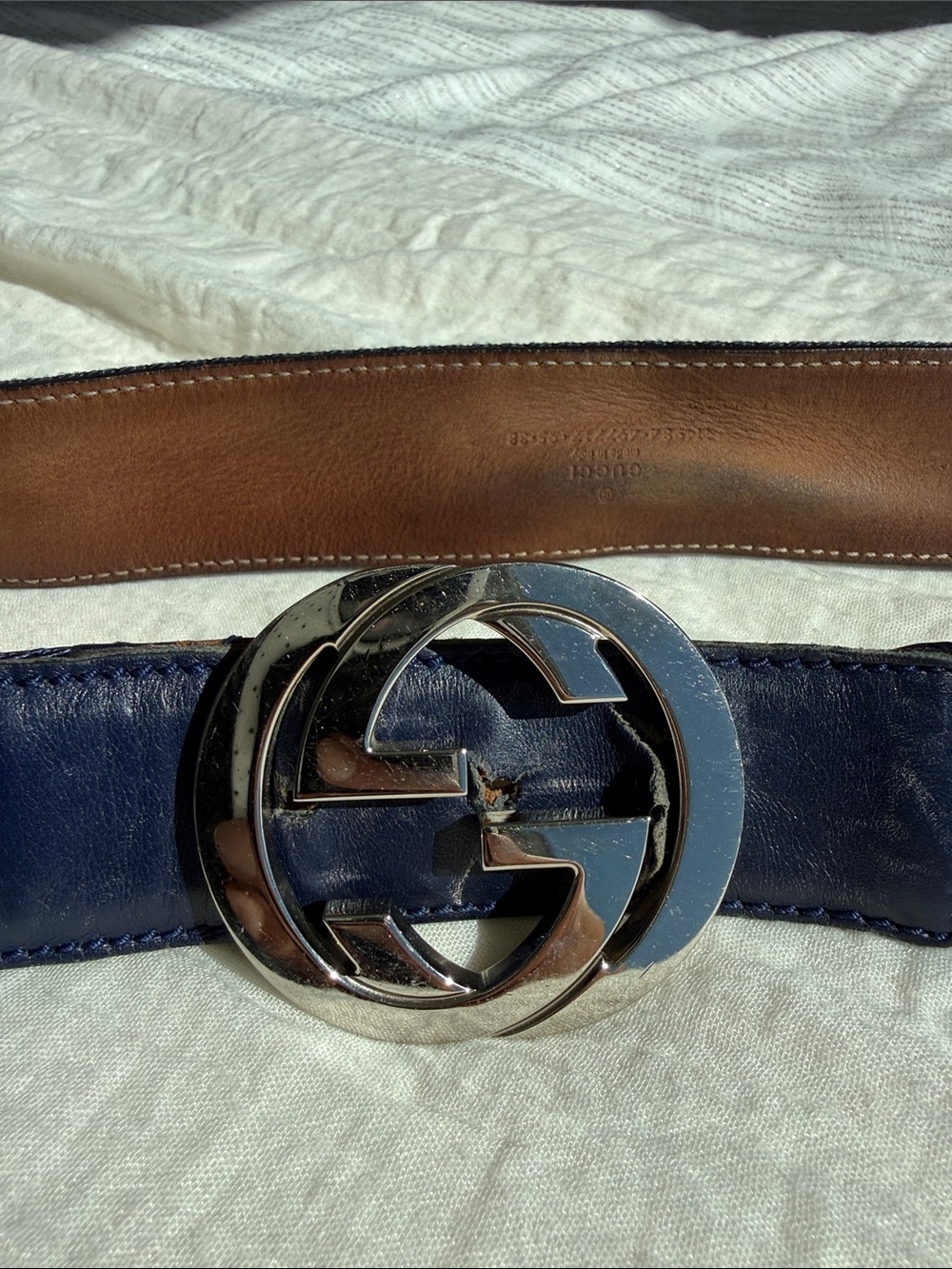 Gucci Navy Web Belt with Silver Double G Buckle - Picture 11 of 12